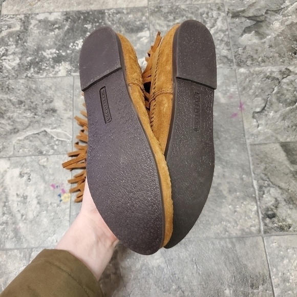 Minnetonka Moccasins 3 Layer Fringe Boot Brown Suede 1632 Calf High Boots Size 9 - Picture 6 of 8